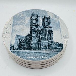 Stoneware Coaster Set Depicting Historical London England Landmarks, Set Of 4